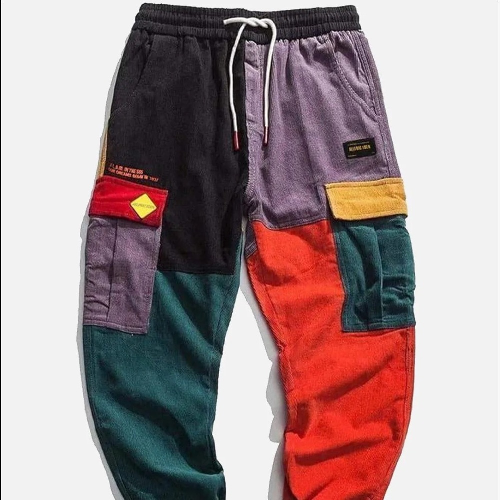 Aelfric Eden Men's Color Patchwork Cargo Pants Hip hop Joggers Streetwear Pants